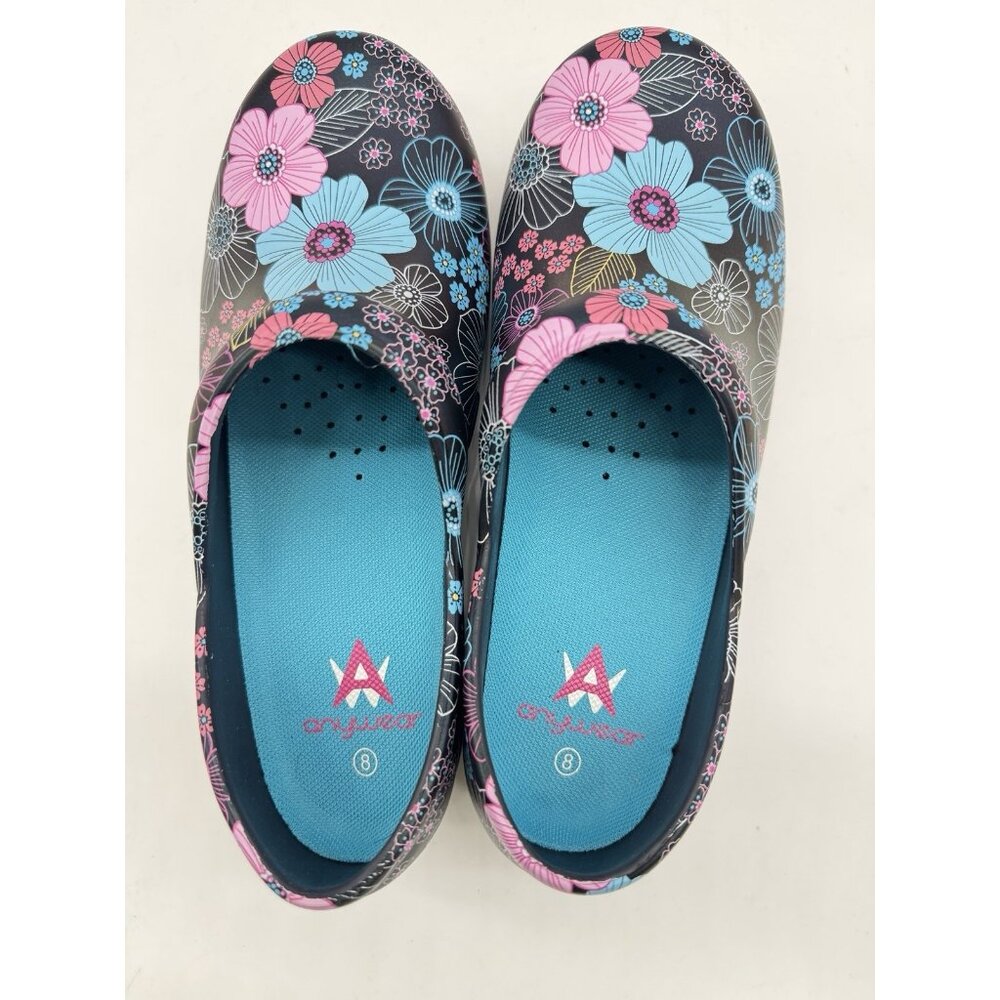 Black Floral Slip-On Clogs in Pink & Turquoise - Picture 14 of 15